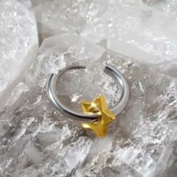 Пирсинг в ухо «Кольцо» звезда, d=12 мм, цвет серебристо-золотой