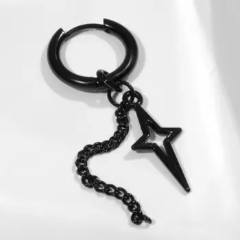 Пирсинг в ухо «Кольцо» звезда полярная с цепью, d=15 мм, чёрный