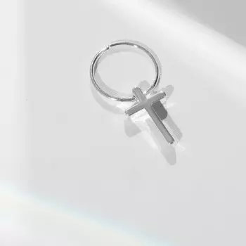 Пирсинг в ухо «Крестик» соло, d=10 мм, цвет серебро