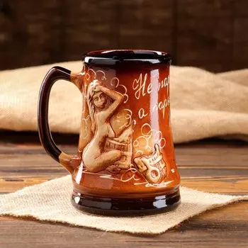 Пивная кружка "Баня", коричневая, керамика, 0.6 л, микс