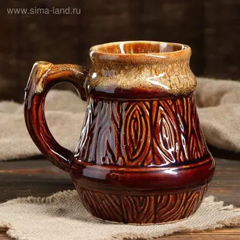 Пивная кружка "Бочка", коричневая, пена, 1 л