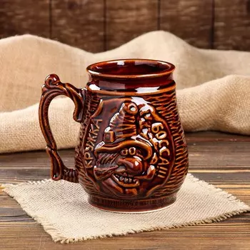 Пивная кружка "Кружка босса", коричневая, керамика, 1 л