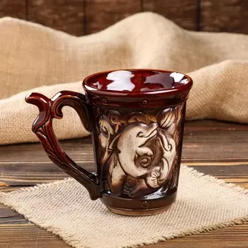 Пивная кружка "Русалка", коричневая, керамика, 0.5 л