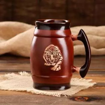 Пивная кружка "Тигр", коричневая, 0.5 л