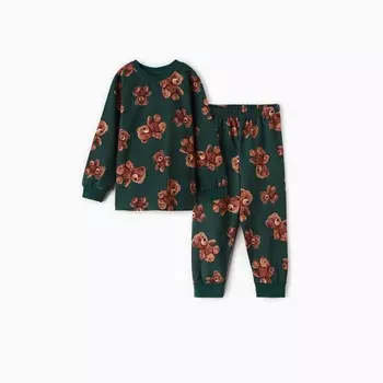 Пижама детская (фуфайка/брюки), зелёная, рост 110 см