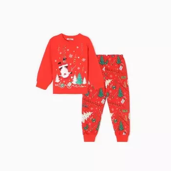 Пижама детская (лонгслив/брюки), цвет красный, рост 110 см