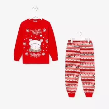 Пижама для девочки, цвет красный/котик рост 116 см