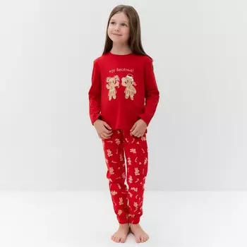 Пижама для девочки, цвет красный/печеньки, рост 92-98 см