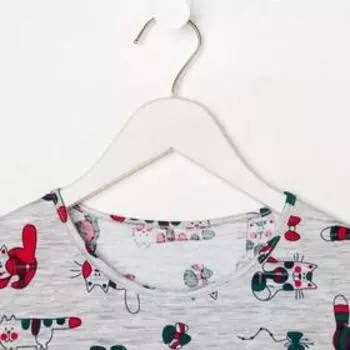 Пижама для девочки, цвет серый/клетка, рост 98 см