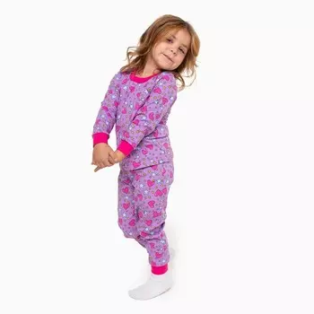 Пижама для девочки, цвет сиреневый/звёзды и сердца, рост 116 см
