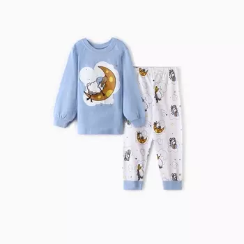 Пижама для девочки (фуфайка/брюки), нежно-голубая, рост 104 см