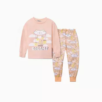 Пижама для девочки (футболка и брюки), цвет персиковый, рост 128 см