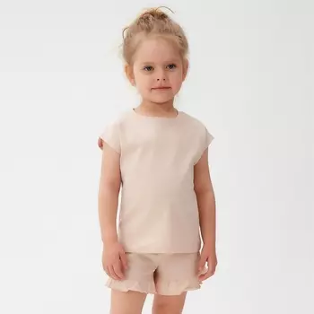 Пижама для девочки (футболка и шорты) MINAKU, цвет бежевый, рост 104 см