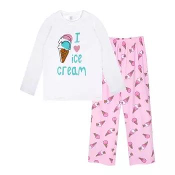 Пижама для девочки: лонгслив и брюки «Симпл-димпл», рост 158 см, цвет белый, розовый