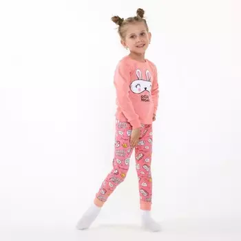 Пижама для девочки (лонгслив/штанишки), цвет розовый/заяц, рост 110 см