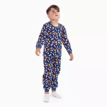 Пижама для мальчика, цвет синий/ракеты и планеты, рост 98 см