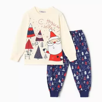 Пижама для мальчика, цвет светло-бежевый/синий, рост 122 см