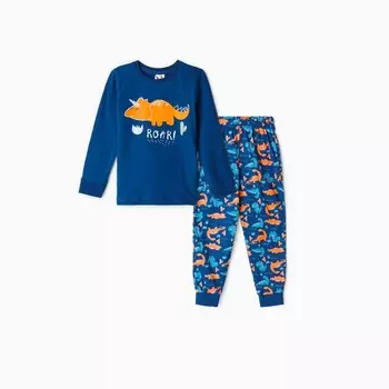 Пижама для мальчика (лонгслив/штанишки), цвет синий/дракон, рост 122 см