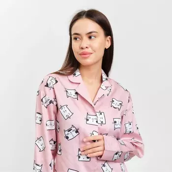 Пижама женская (рубашка, брюки) KAFTAN «Котики», размер 52-54, розовая