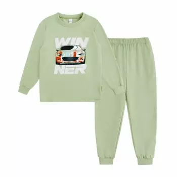 Пижама: лонгслив и брюки для мальчиков Basic, рост 86-92 см, цвет салатовый