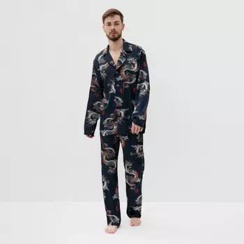 Пижама мужская (рубашка и брюки) KAFTAN "Дракон" размер 52, синий