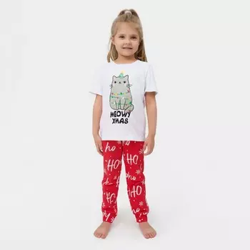 Пижама новогодняя детская KAFTAN "MEOWY XMAS" размер 32 (110-116 см)
