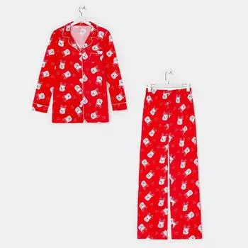 Пижама новогодняя женская (рубашка и брюки) KAFTAN Мишки, цвет красный, размер 44-46