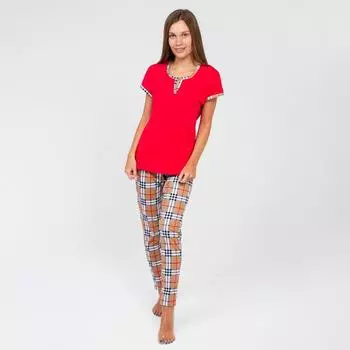 Пижама женская, цвет красный/бежевый, размер 54