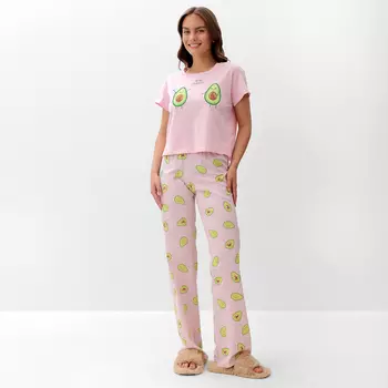 Пижама женская (футболка, брюки) KAFTAN Avocado, размер 44-46, розовая