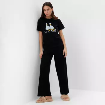 Пижама женская (футболка, брюки) KAFTAN Gussi, размер 40-42, чёрная