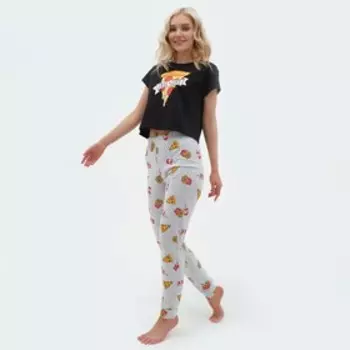 Пижама женская (футболка, брюки) KAFTAN Pizza, размер 40-42, чёрная