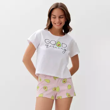 Пижама женская (футболка, шорты) KAFTAN Avocado, размер 44-46, белая