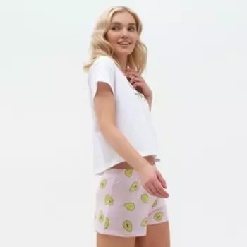 Пижама женская (футболка, шорты) KAFTAN Avocado, размер 40-42, белая