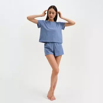 Пижама женская (футболка, шорты) KAFTAN Basic, размер 48-50, синяя