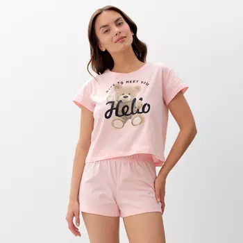 Пижама женская (футболка, шорты) KAFTAN Hello, размер 48-50, розовая