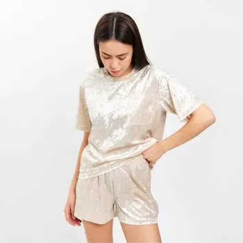 Пижама женская (футболка, шорты) KAFTAN Velvet, размер 40-42, бежевая