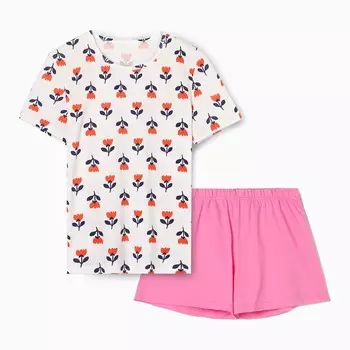 Пижама женская (футболка, шорты), размер 44, молочная