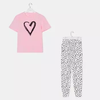 Пижама женская (футболка, брюки) KAFTAN Heart, размер 52-54