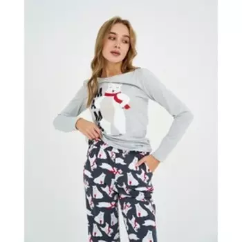 Пижама новогодняя женская KAFTAN "Polar Bear", цвет серый/синий, размер 40-42