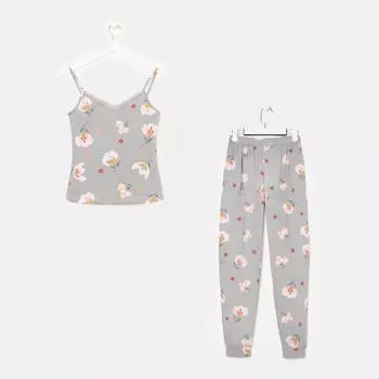 Пижама женская (майка, брюки) KAFTAN «Цветы», размер 40-42, серая