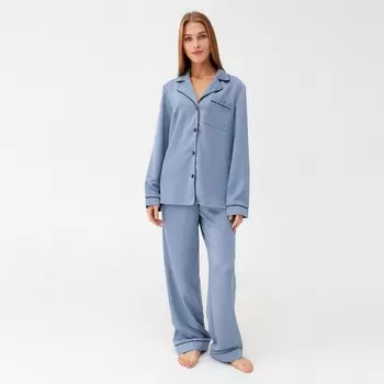 Пижама женская (рубашка, брюки) MINAKU: Light touch, голубая, размер 52 5205025