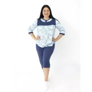 Пижама женская, размер 58, цвет голубой-синий