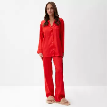 Пижама женская (рубашка, брюки) KAFTAN «Леопард», красная, размер 52-54