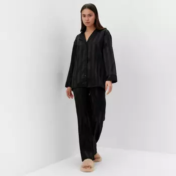 Пижама женская (рубашка, брюки) KAFTAN «Полоска», чёрная, размер 48-50