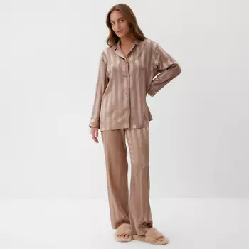 Пижама женская (рубашка, брюки) KAFTAN «Полоска», кофейная, размер 40-42