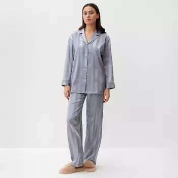 Пижама женская (рубашка, брюки) KAFTAN «Полоска», серо-голубая, размер 44-46