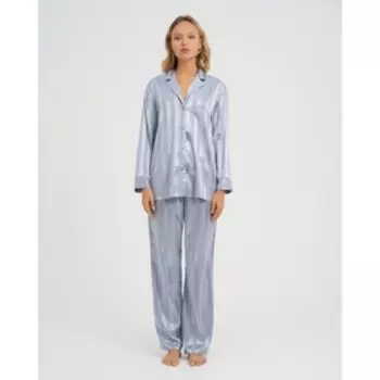 Пижама женская (рубашка, брюки) KAFTAN «Полоска», серо-голубая, размер 52-54