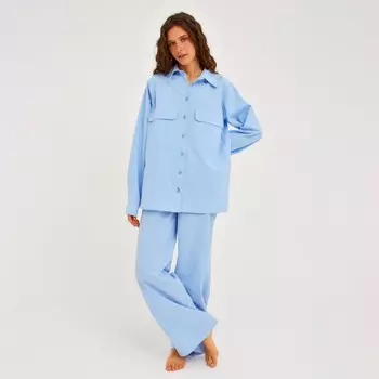 Пижама женская (рубашка, брюки) MINAKU: Home collection, голубая, размер 52