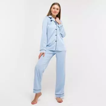 Пижама женская (рубашка, брюки) MINAKU: Light touch, голубая, размер 52