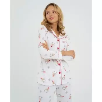 Пижама новогодняя женская (рубашка и брюки) KAFTAN "Deers", цвет белый, размер 40-42